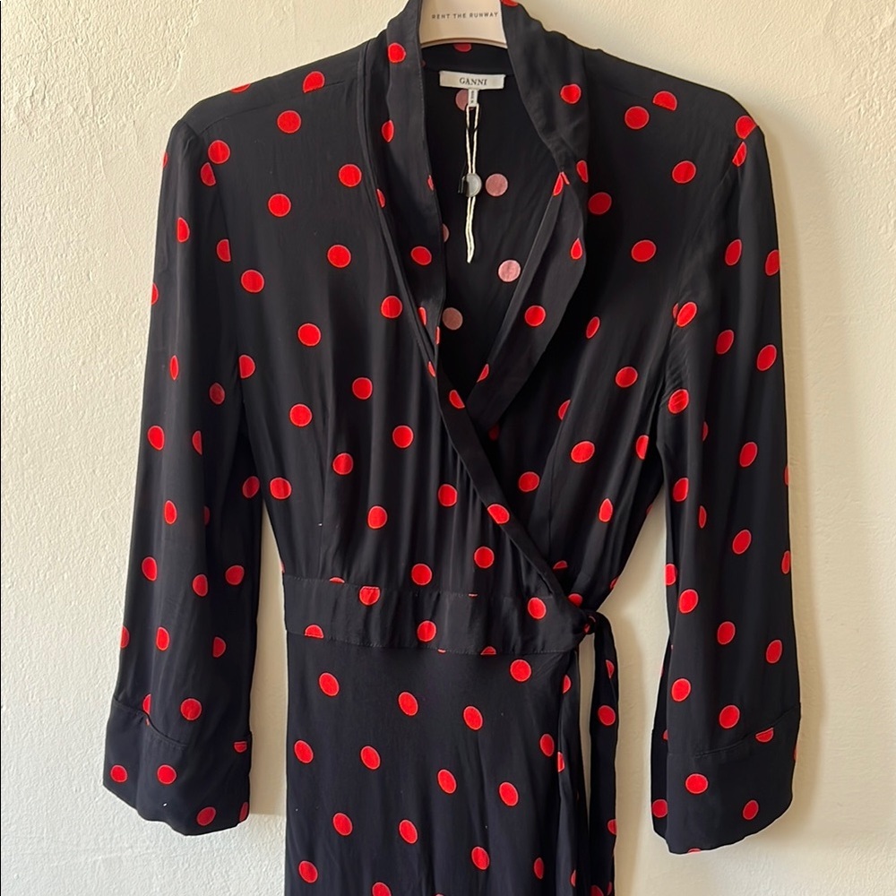 Ganni Black and Red Cowl Neck Wrap Dress - Picture 4 of 8